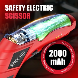 SINOCHIP Electric Scissors for Cardboard Cutting, 2000mAh cell 12000RPM High-Power Box Cutter with Dual Blades & Safety Lock Suitable for fabrics, cardboard, plastics, leather, carpets