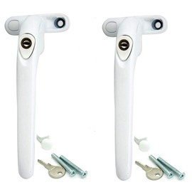 2 Heather UK White Upvc Replacement Window Handles Double Glazing Universal Inline Espag Lockable and Childproof Windows Handle Spindle with Universal Key and Fixing Screws Left or Right (2, White)