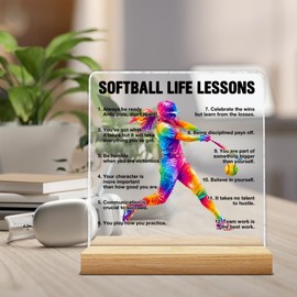 Softball Gifts for Women Girls, Softball Life Lessons Clear Acrylic Sign