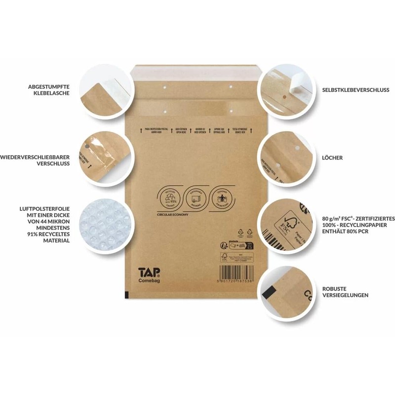 Global Pack Brown Bubble Envelopes Bubble Mailers 3/C 170 x