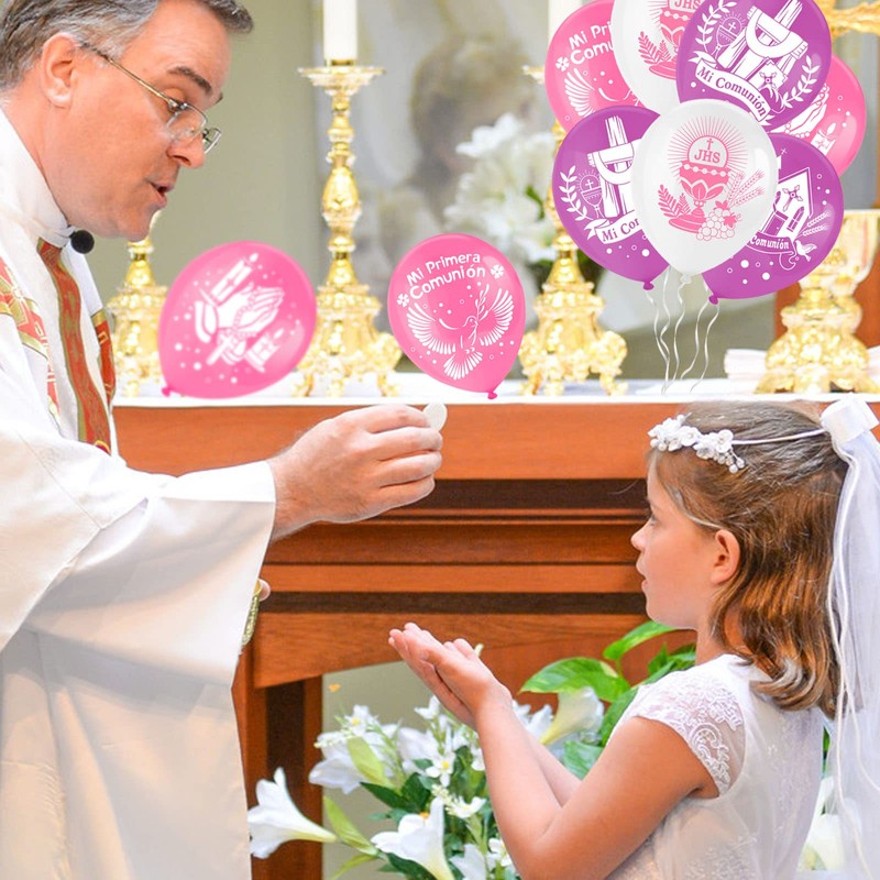 DPKOW 28pcs Pink Mi Primera Comunión Globos Decoración para Chica