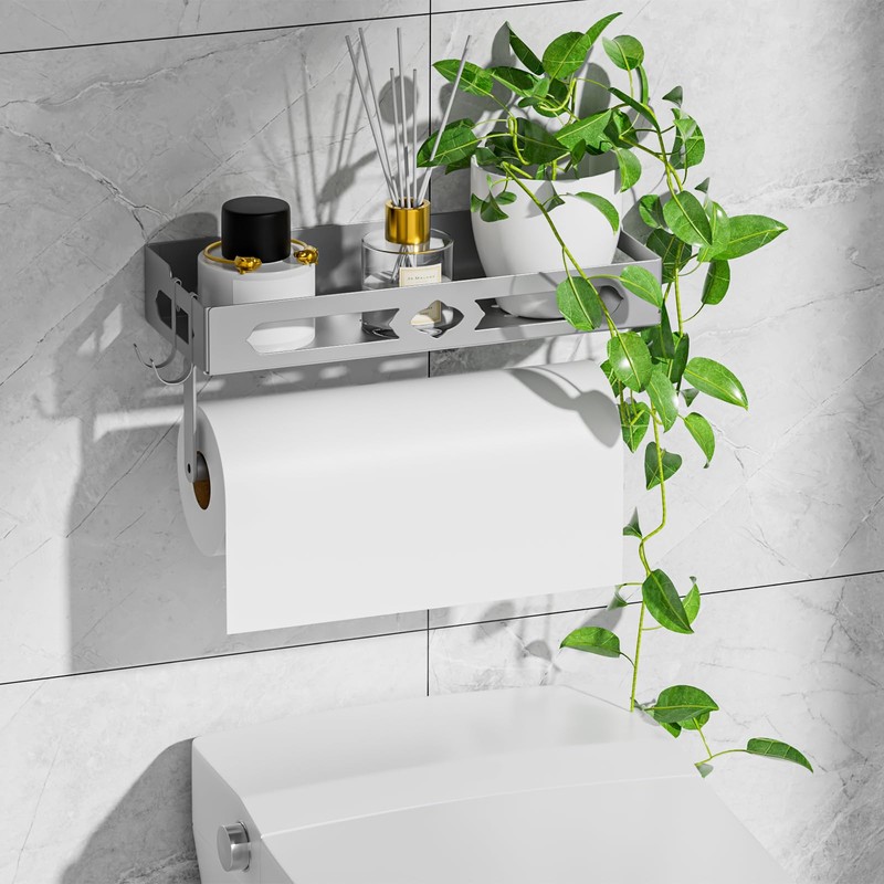 ZDDLOINP Spice Rack with Paper Towel Holder Roll and Hooks,