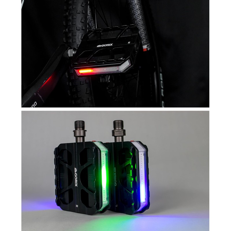 GORIX Bicycle Pedal, LED Light, Flat Pedal, 3 Bearings, Aluminum