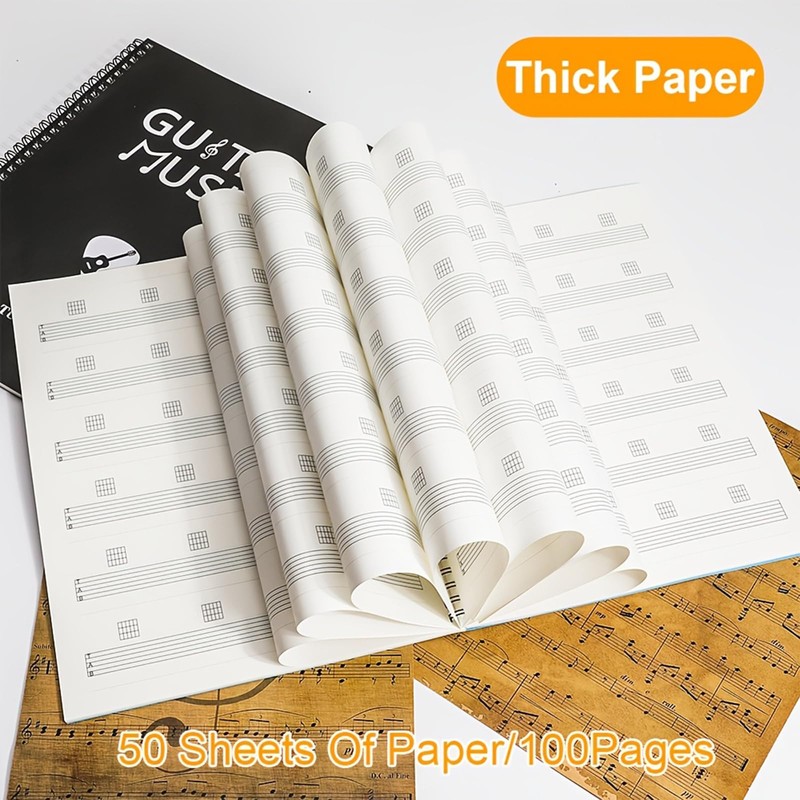 HETOETF Guitar Tablature Notebook, Blank Sheet Music Notebook, 100 Pages