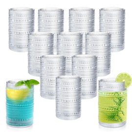Yestriy Vintage Hobnail Drinking Glasses Set of 12-15 oz Glassware Old Fashioned Beverage Glass Cups Dishwasher Safe Embossed Glassware Gift for Cocktail,Smoothie, Juice (Transparent)