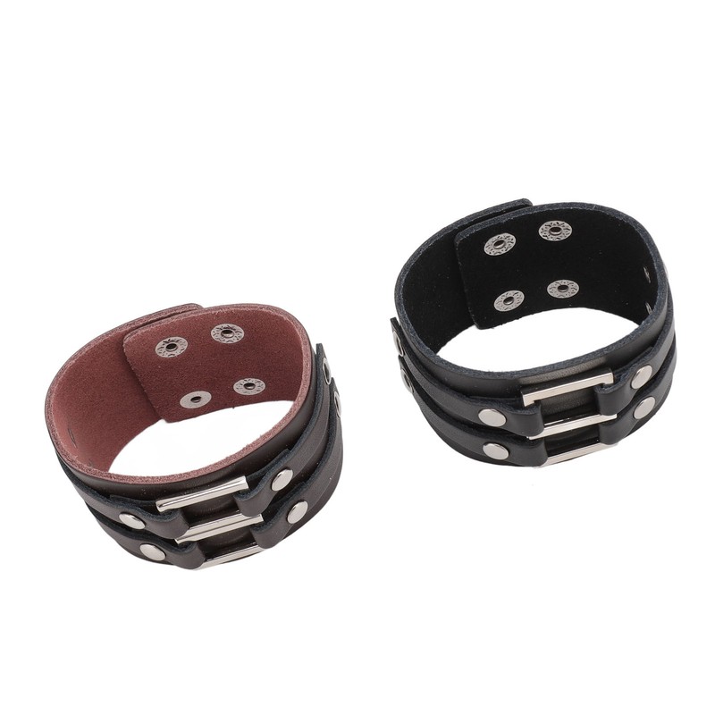 2pcs Wide PU Leather Bracelet Wrist Cuffs Punk Cuff Bracelet