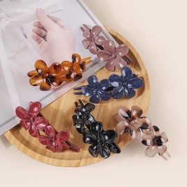 LATIMOON 6PC Flat Hair Flower Clip for Women,Ergonomic Curved Hair Claw for Thick Thin Curly Hair,Non-Slip Grip Hair Claw Clips for Girls