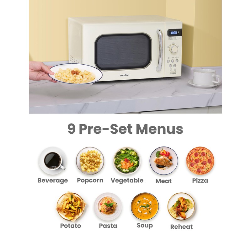 COMFEE' Retro Small Microwave Oven With Compact Size, 9 Preset