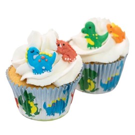 Baked with Love Dinosaur Cupcake Decorations, Bright and Colourful Handmade Edible Sugar Pipings For Cakes - Pack of 12 (0650132)