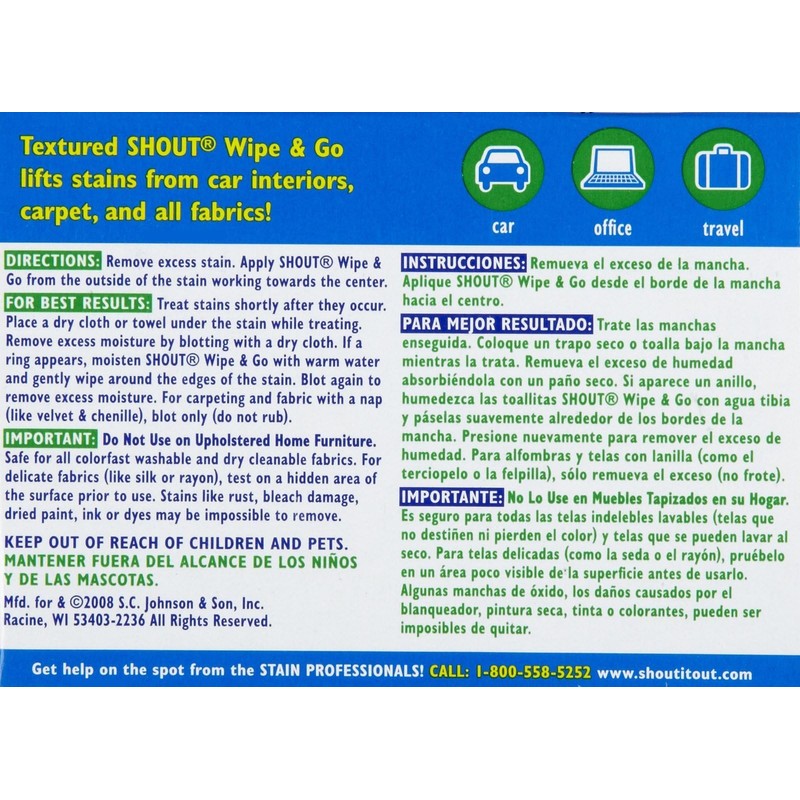 Shout Stain Remover Wipes, 12 Count (Pack of 2)