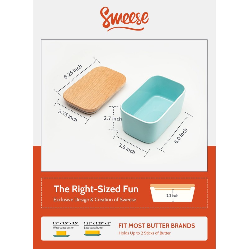 Sweese Large Butter Dish with Lid for Countertop, Airtight Butter
