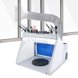 Anesty Airbrush Spray Booth with Bright LED Lights Detachable Tray Turn Table Upward Hose and Extra Replacement Filter, Portable Paint Booth Can be Used with LEDs Only