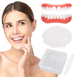NHPY 1 Pair of False Teeth Veneers, Veneer Teeth Cosmetic Tooth Cover Fake Teeth Temporary Denture Artificial Teeth Dentures White Cosmetic with Storage Case, black
