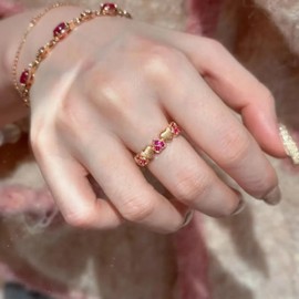 Aisza 18K Gold Plated Heart Rings for Women Non Tarnish, Rose Pink Cubic Zirconia Statement Rings Trendy Jewelry Birthday Valentines Gift for Ladies