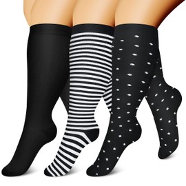 CHARMKING 3 Pairs Plus Size Compression Socks for Women & Men Extra Wide Calf 15-20 mmHg Best Support for Circulation