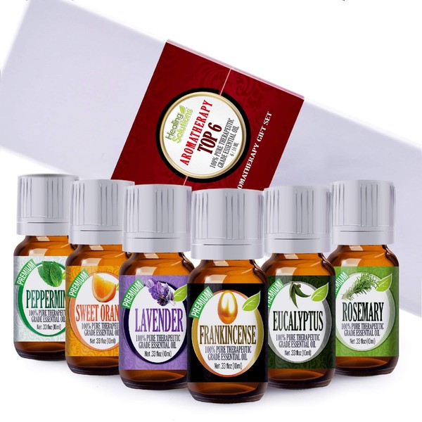 Healing Solutions Aromatherapy Top 6-100% Pure Therapeutic Grade Basic Sampler Essential Oil Gift Set- 6/10 ml Kit
