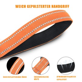 Short Dog Lead 45 cm, Short Dog Lead with Metal Clip and Soft Padding, Reflective Nylon Dog Lead Suitable for Medium Large Dogs (Orange, M)