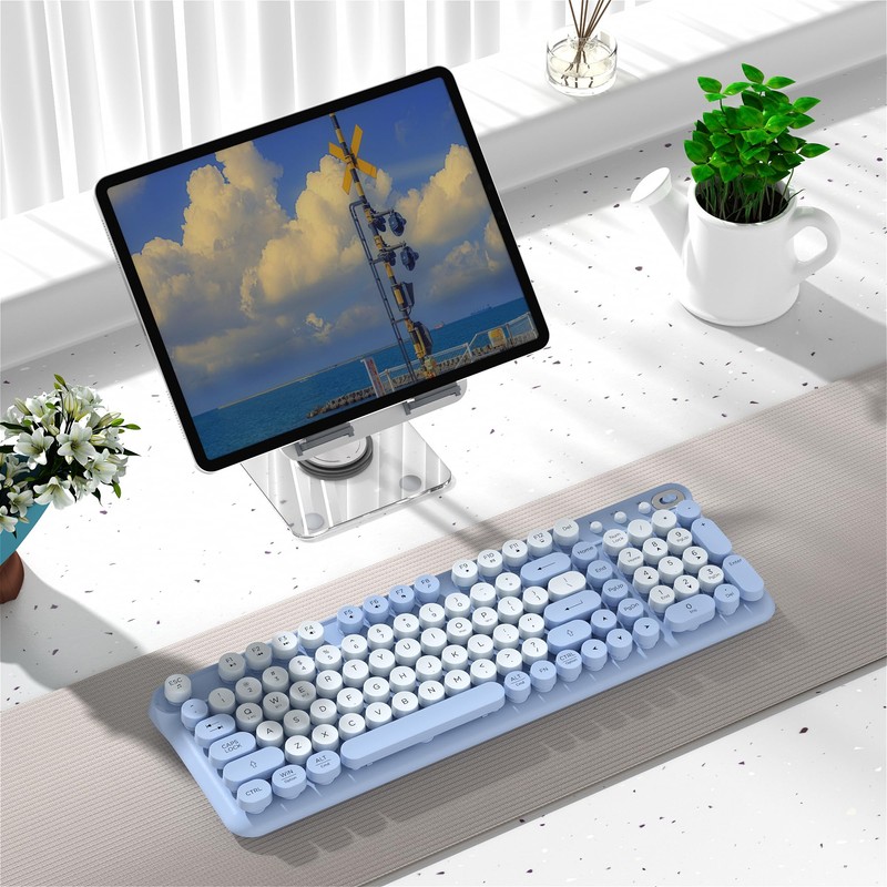 COVEVA Wireless Bluetooth Keyboard, Full Size Retro Round Keycaps(Blue)