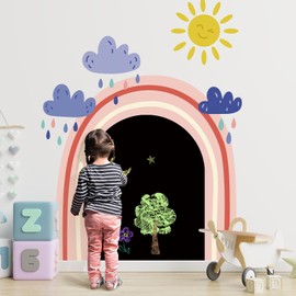 Magnetic Chalkboard Wall Peel and Stick Exclusive Rainbow and Cloud Wallpaper 54" Wx70 H Roll Magnetic Arch Chalkboard for Wall Self Adhesive Wall Sticker for Office School Playroom Bedroom, Black