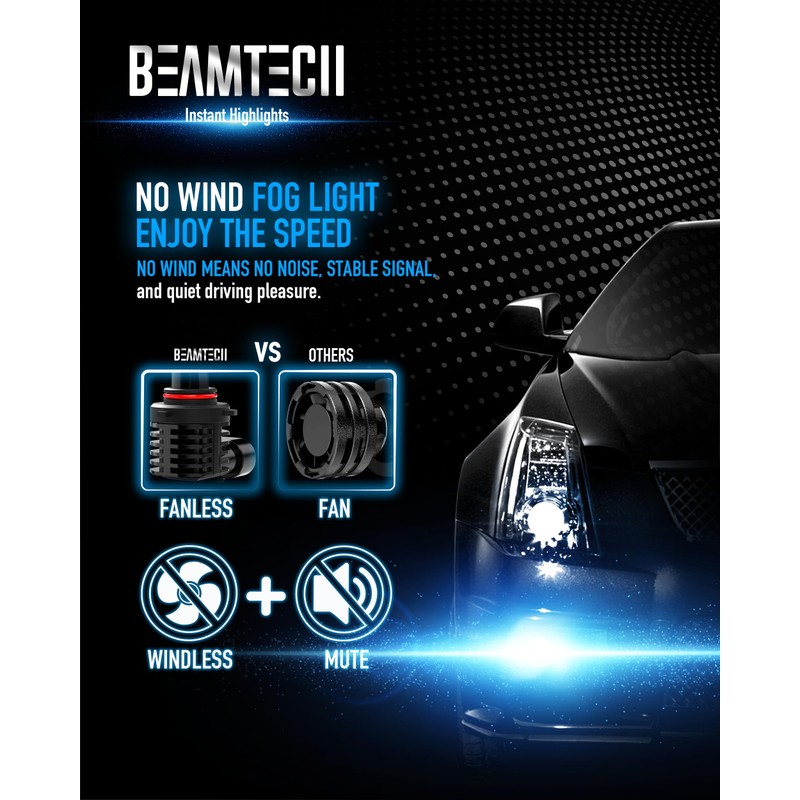 BEAMTECH 9005 Led Bulbs, Fanless in Line HB3 Fog Light