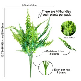 AUMVEYI 40 Pcs Artificial Boston Fern Plants Bushes Outdoor Fake Flowers Bulk Greenery UV Resistant Faux Plastic Foliage Large Bundle for Home Window Box Front Porch Patio Pathway Arrangement Décor