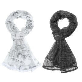 PATIKIL 71"x35" Camouflage Veil Scarf, 2Pcs Camo Netting Veil Camo Mesh Neck Scarves Desert Mesh Scarves for Outdoor Activities, Snow Camo/Black