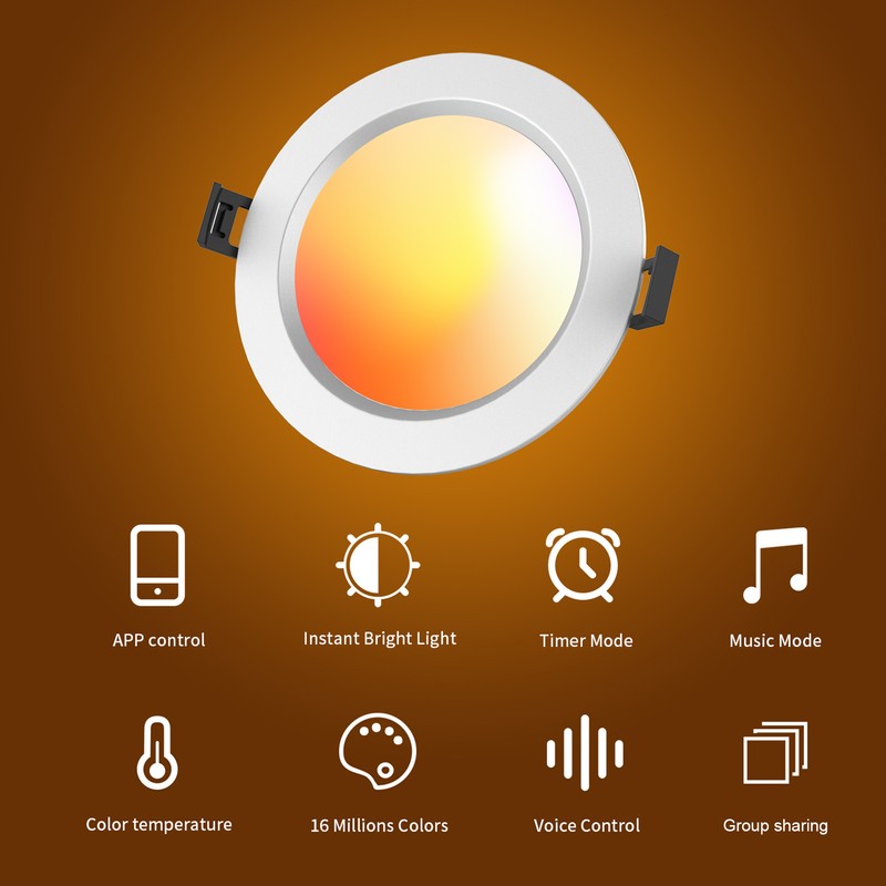 A C100-264V 9W 4.7Inches LEDs RGB+CCT Intelligent Recessed Lighting Downlight