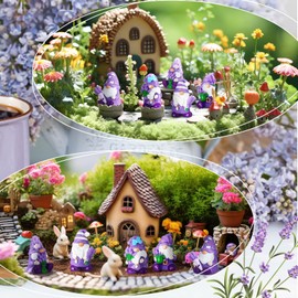 Yuntau 80 Pcs Spring Lavender Mini Gnomes Decor Bulk Lavender Miniature Gnomes Figurines Purple Mini Resin Statues for Spring Summer Indoor Outdoor Garden Landscape Patio Plant Pots Decor