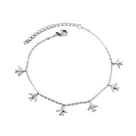 Airplane Anklet for Women Dainty Adjustable Gold Link Fly Plane Charm Foot Chain Stainless Steel Stacking Airline Pendant Bracelet Anklets Simple Statement Ankle World Travel Souvenir Jewelry Freedom Lover Wanderlust Gifts (silver)