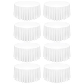 8 Pack White Round Tablecloth 120 Inch Circle Polyester Table Cloth, Washable Fabric Stain and Wrinkle Resistant Table Covers Round Tableclothes for Wedding Parties Banquet Reception Dining
