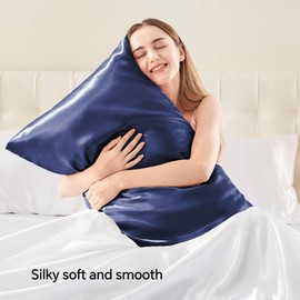 BEDELITE Satin Pillowcase with Zipper 2 Pack, Navy Pillow Cases Standard Size, Super Soft and Cooling Similar to Silk Pillow Cases, Gift for Women Men(20x26 Inches)