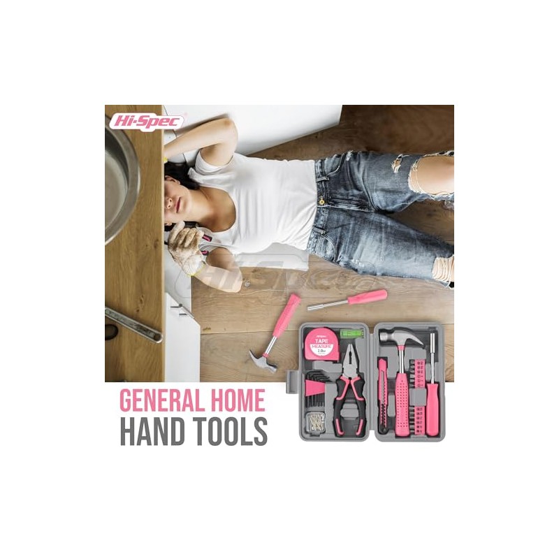 Hi-Spec Tool Set 25pc Pink Household DIY Tool Kit for