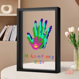 Family Handprint Kit DIY Craft Keepsake Wooden Frame Non Toxic Paints Transparent Sheets Perfect for Handprints Prints and Footprints Endless Present Set for New Parents and Family Memories (Black)