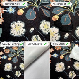 funlife Peel and Stick Fridge Door Mural w/Scraper and Utility Knife, Self-Adhesive Refrigerator Wrap, Leather Effect Textured Vinyl Fridge Cover Sticker for Kitchen Bar, 22.04"x64.17" Floral Pattern