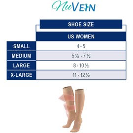 NuVein Sheer Compression Stockings for Women Fashion Silky Sheen Denier Knee High, Taupe, X-Large