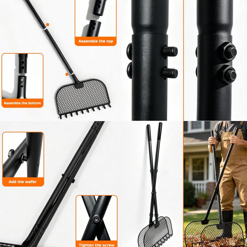 Leaf Grabber Rake, Lightweight Steel Leaf Picker Upper, Long Handle