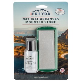 Natural Arkansas Mounted Stone, Sharpening Stones and Premium Honing Oil for Blades, 4 x 1-5/8 x 1/2-Inch Whetstone with PVC Base, by RH Preyda