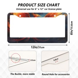 SDMKA Fire Phoenix License Plate Frames 2 Pcs 2 Holes Aluminum License Plate Frame Car License Plate Frames with Screw Caps, Round Hole