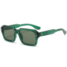 Bsreyeop Vintage Square Sunglasses for Men Women Trendy Chunky Rectangle Frame Rivet Design Black Shades UV Protection (Green Frame/Green Lens F5)