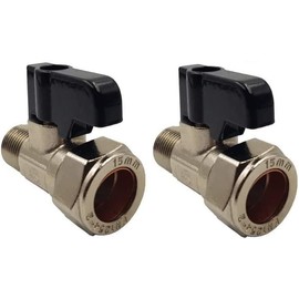 hep® 15mm x 3/8" Male Flat Faced Threaded Isolation Ball o fix Valves with Black Lever Straight for 3/8" Flexible Tap Connector (Pack of 2)