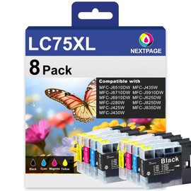 NEXTPGAE Ink Compatible Ink Cartridge Replacement for Brother LC75 LC71 LC79 XL to Use with MFC-J6510DW MFC-J6710DW MFC-J6910DW Printer(2 Black, 2 Cyan, 2 Magenta, 2 Yellow)