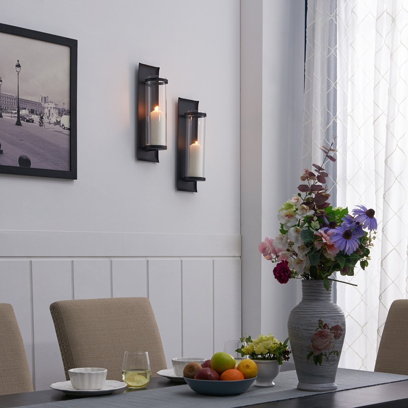 Danya B Metal Pillar Candle Sconces with Glass Inserts -