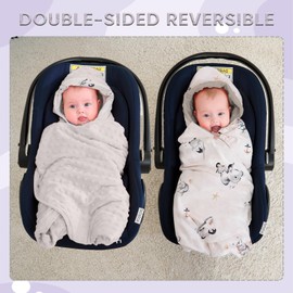 LAT Baby Swaddling Blanket Baby Seat - Blanket Pram 90 x 90 cm 100% Cotton Universal Baby Blanket Double-Sided for Buggy Car Seat (All Season, Penguins)