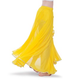 ROYAL SMEELA Women's Chiffon Skirt Belly Dance Costume for Women Dancing Dress High Split Beach Ruffle Bellydance Skirts, Yellow, One Size