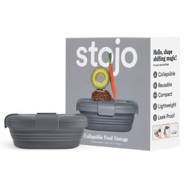 Stojo Faltbare SandwichBox – Karbongrau, 680 ml – wiederverwendbare Frischhaltedose – ToGo ReiseSilikonschüssel für heiße und kalte Lebensmittel – für Mahlzeiten, Mittagessen, Camping und Wandern
