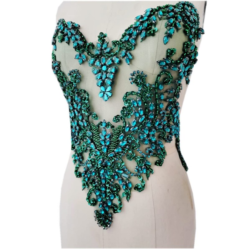 Handmade Rhinestones lace Applique handsewing Beads Sequins Trimming Patches for