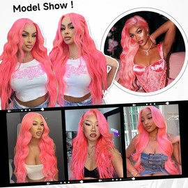 mululi 26 Inch Pink Lace Front Wig Human Hair Pre Plucked 13x4 Body Wave Pink Wig Human Hair 200% Density Colored Wigs Human Hair Long Pink Wig with Baby Hair HD Lace Front Wigs Human Hair for Women