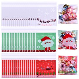 Coopay 300 Pieces Christmas Candy Bags Cookie Bags Self Adhesive Cellophane Treat Bags with Snowflake Christmas Elk Patterns for Party Supplies, 3 Styles