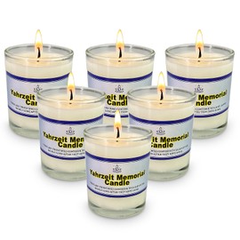 24 Hour Glass Yahrzeit Memorial Candles (6 Pack) – 1 Day Burn Time, Ner Neshama in Glass Tumbler for Yizkor & Yom Kippur Holidays