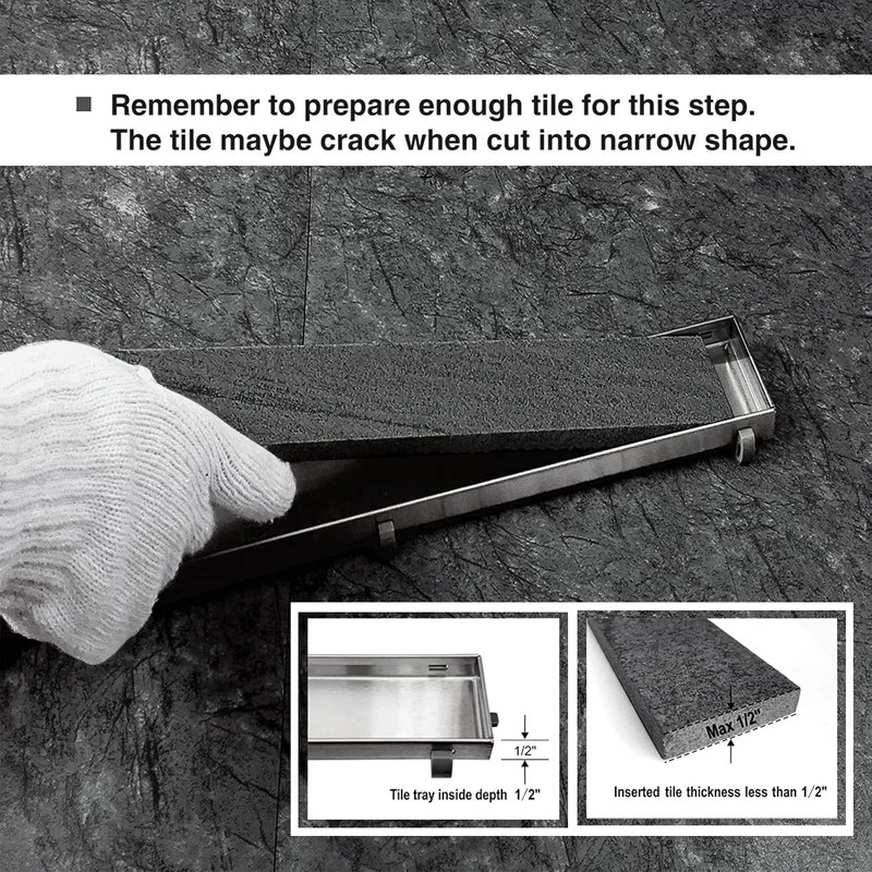 Uni-Green 24 Inch Tile Insert Linear Shower Drain with Leveling